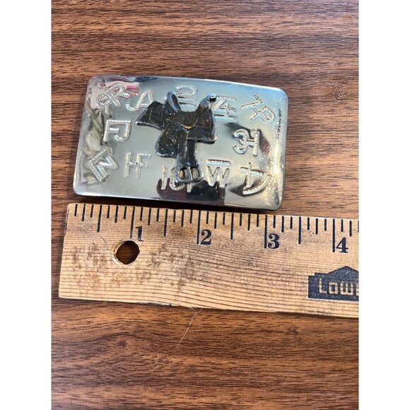 Vintage Belt Buckle Horse Saddle Embossed Retro Chrome Mirror Stamped Filigree - Picture 12 of 13